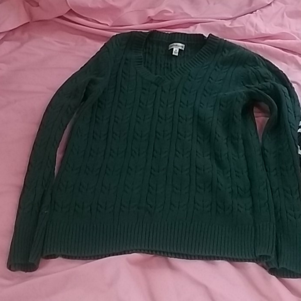 Green cable knit sweater